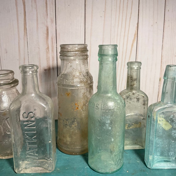 Vintage old bottles, embossed bottles, advertising, apothecary, glassware, collectible, #4