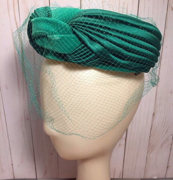 Vintage Open Top Hat With Netting Emerald Green Fascinator Etsy