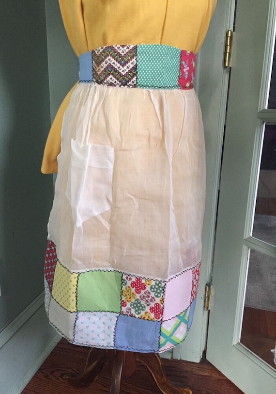 Vintage handmade apron, patchwork, hand embroider… - image 1