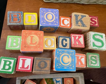 Vintage wooden alphabet letter blocks, custom order or buys choice, holiday crafts, grandma gifts, MORE VOWELS ADDED