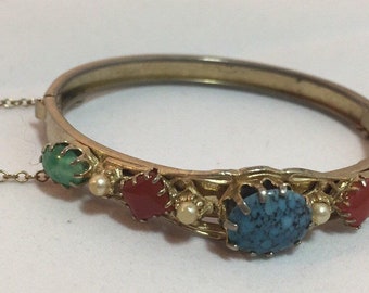 MCM bangle bracelet with cabochons, unmarked, ships for free