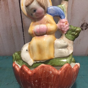 vintage wall pocket, wall vase, angel boy with bird, flower bowl, irish tradition, holy water font, religious gift, housewarming gift