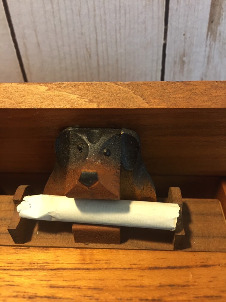 Wooden dog music box dispenses cigarette vintage music box Etsy