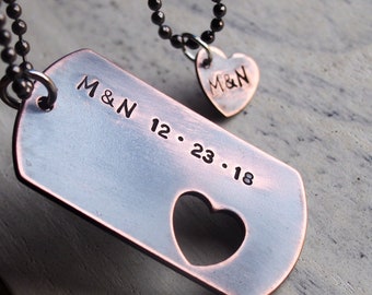 Personalized couples gifts, Personalized gifts, Couples necklaces, personalized couples necklace, antique dog tag necklaces for couples