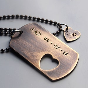 Custom couples gifts, stamped couples necklace, boyfriend girlfriend necklaces dog tag necklace heart necklace anniversary gifts for couples
