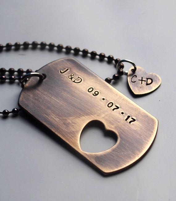 couples dog tag and heart necklace