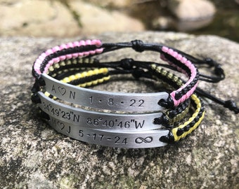 Personalized Bracelet, Men Women Gift, Surfer Bracelet, Anniversary Gift, Mom Gift, Dad Gift, Coordinate Bracelet, Custom Birthday Gift