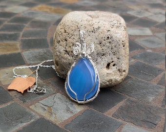 Natural Blue Chalcedony Pear Shape Pendant