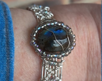 Blue Labradorite Silver Wireweave Bracelet