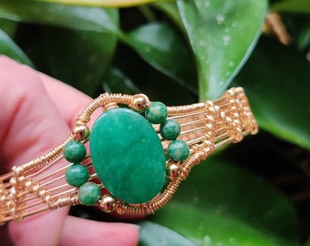 Aventurine Gold Wireweave Cuff Bracelet