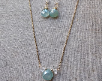 Aqua Chalcedony Teardrop Necklace & Earring Set