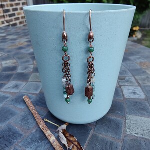 Antique Copper & Jade Dangle Earrings