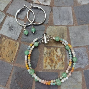 Multicolor Gems Bracelet & Hoop Earring Set