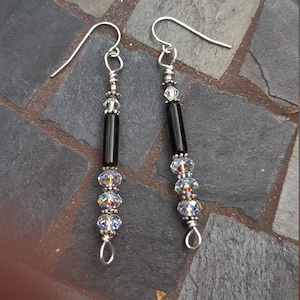 Crystal & Black Onyx Dangle Earrings