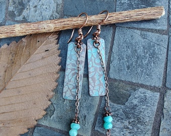 Green Patina Copper Dangle Earrings