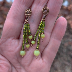 Antique Brass Yellow/Green Quartz Drop Earrings