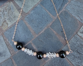Black Tourmaline Bead & Rose Gold Chain Choker Necklace