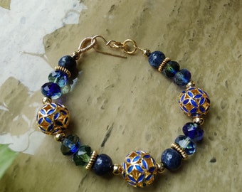 Blue & Gold Fill Bead Bracelet