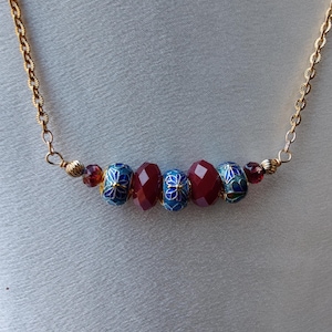 Cloisonne & Cherry Quartz Gold Choker Necklace