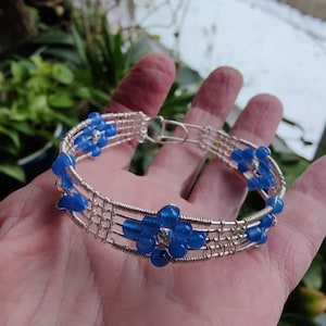 Blue Agate Silver Wireweave Cuff Bracelet