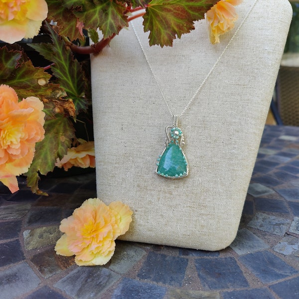 Natural Amazonite Triangle Stone Wirewrap Pendant