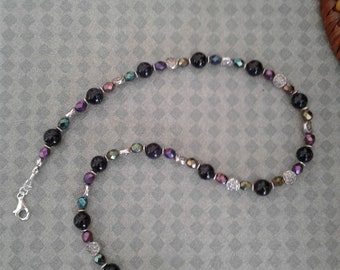 Blue Goldstone, Purple & Antiqued Silver Bead Choker Necklace