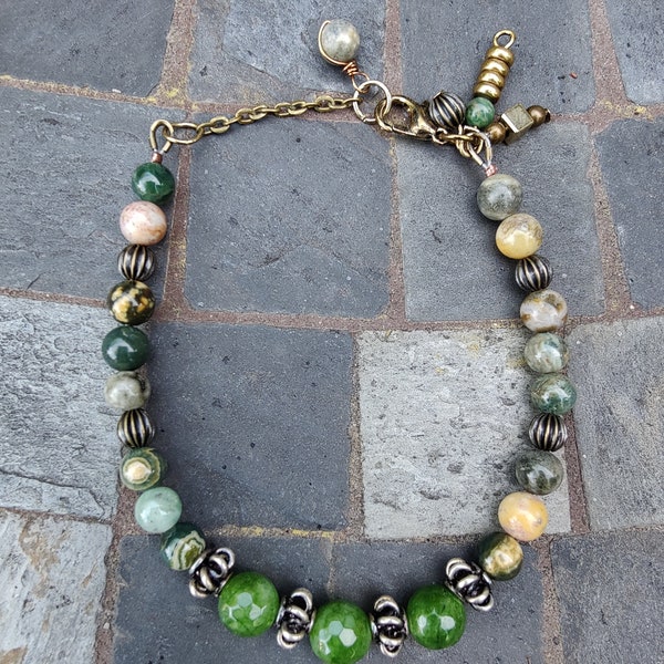 Jade & Jasper Antique Brass Bead Bracelet