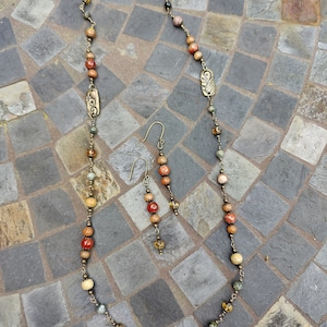 Antique Brass, Agate, Jasper & Aventurine Bead Necklace Set