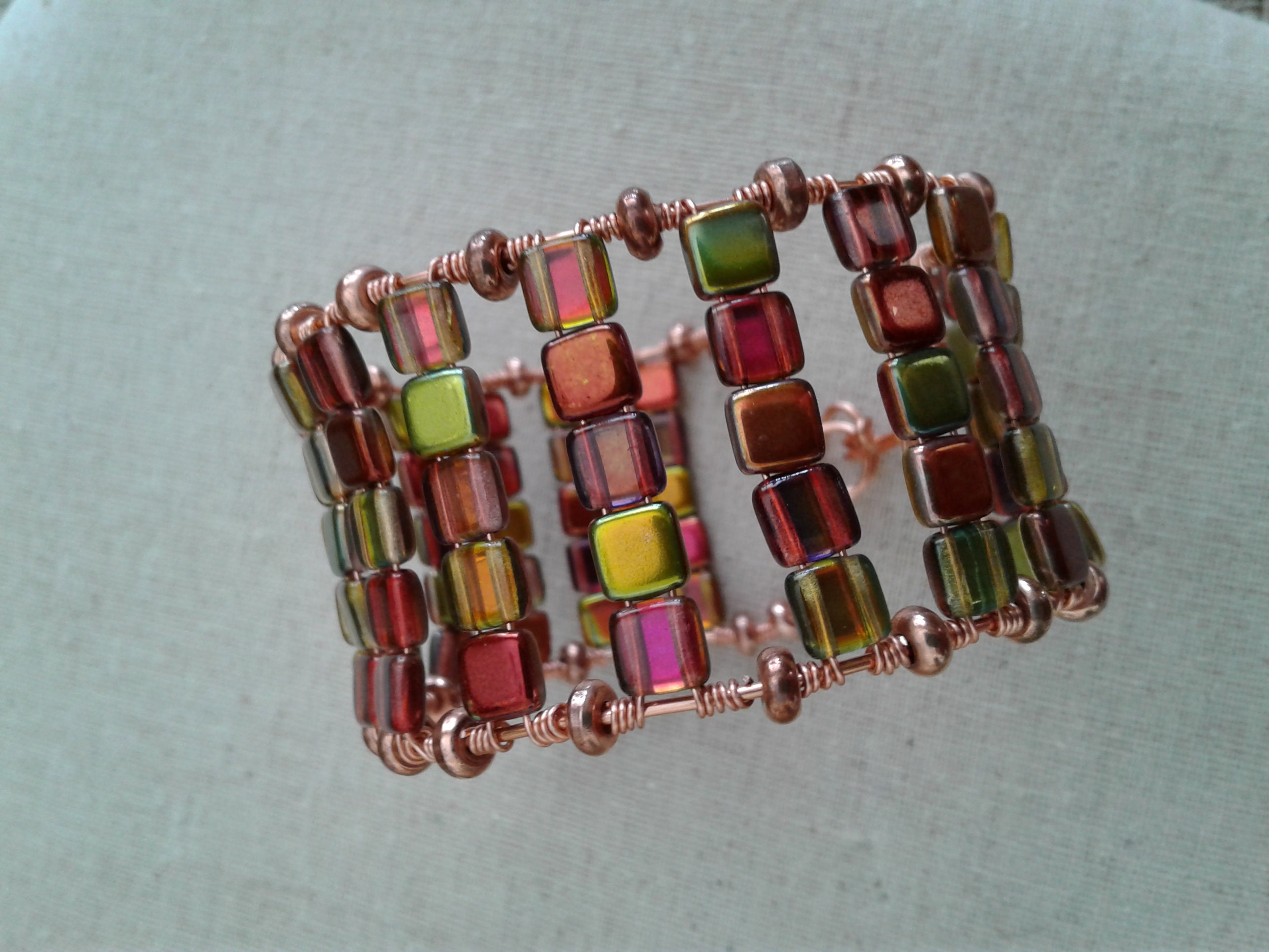 Copper & Tila Bead Wire Cuff Bracelet
