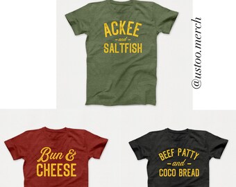 3 Shirts-Bundle Pack, Beef Patty and Coco Bread, Ackee, Bun and Cheese