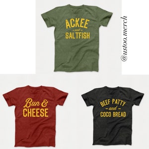 3 Shirts-Bundle Pack, Beef Patty and Coco Bread, Ackee, Bun and Cheese