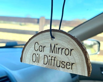 Natürlicher Öl-Diffusor - Holzscheibe Autospiegelaufhänger; Anpassbar; Fügen Sie Ihr Firmenlogo, Slogan oder benutzerdefinierten Text hinzu