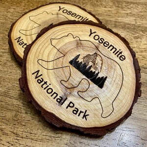 Yosemite National Park / Half Dome Oversized Wood Slice Drink Coasters; Set of 2