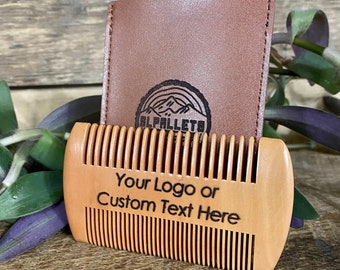 Custom Wood Beard Comb, Double Sided (Standard Teeth and Fine Teeth) with Engraved Carrying Case, Beard Tool, Grooming Gift for Men