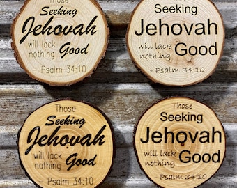 Psalm 34:10 Magnet (Holzscheiben) - denen, die Jahwe suchen, wird es an nichts fehlen