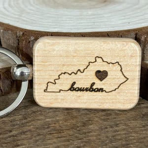 Bourbon Kentucky themed Wood Keychain; Laser Engraved