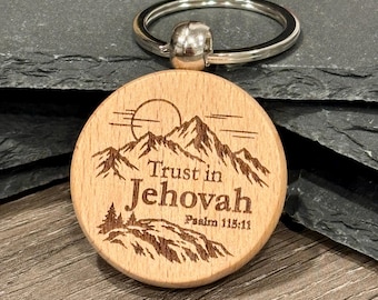 2027 Year Text Wood Keychain - Psalm 115:11 Trust in Jehovah