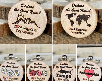 Declare the Good News! JW Wood Keychain - 2024 Regional Convention , 2024 Special Convention Tampa Philadelphia