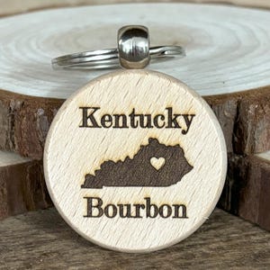 Kentucky Bourbon Wood Keychain; Laser Engraved