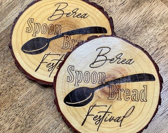 Spoon Bread Festival, Berea Kentucky Oversized Wood Slice Drink Coasters; Set of 2