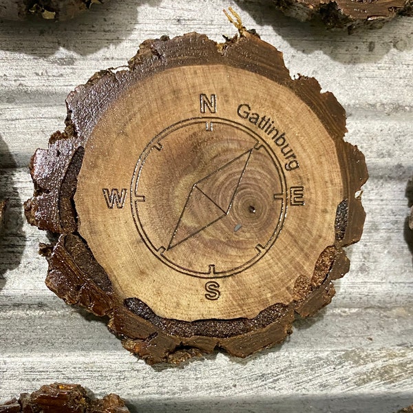 Dark Wood Slice Fridge Magnet (Handmade) - Gatlinburg Compass