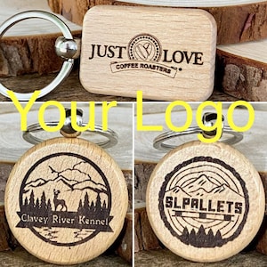 Custom Wood Keychain - Your Company Logo / Slogan Laser Engraved