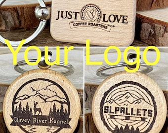 Custom Wood Keychain - Your Company Logo / Slogan Laser Engraved