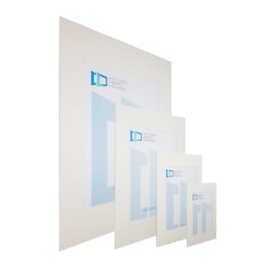 May include: Four white mount boards of different sizes with a blue logo that says "Pictures Prints Framing" and "Hand Made".