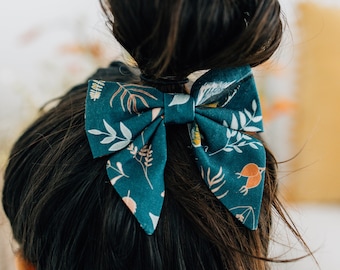 Girls Hair Bow. Organic Cotton. Hair accessory. Girls Bow. Teal Bow. Alligator clip bow. Headband. Kid hair Bows. Hair Bows. Sailor Hair Bow