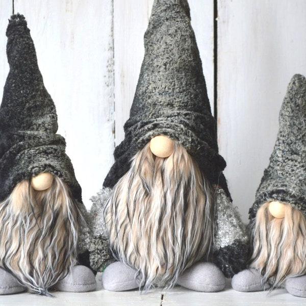 Super soft gray gnome in a fur hat, Scandinavian gnomes, Forest gnome, Christmas gnome, Swedish Tomte, Christmas decoration, Holiday Decor