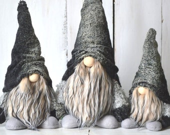 Super soft gray gnome in a fur hat, Scandinavian gnomes, Forest gnome, Christmas gnome, Swedish Tomte, Christmas decoration, Holiday Decor