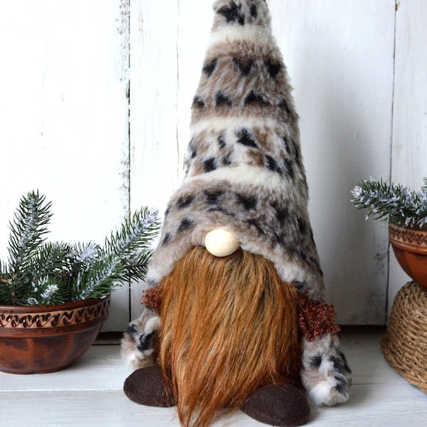 Large Scandinavian gnome in a fur hat, Home gnome, Christmas decoration, Farmhouse style, Swedish Tomte, Nordic Decor, Christmas Gift