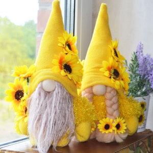 Sunflower gnome for home decor, Yellow flower gnome, Summer gnome