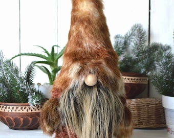 Large Gnome in a fur hat, Scandinavian gnomes, Christmas decoration, Nordic style, Forest gnome